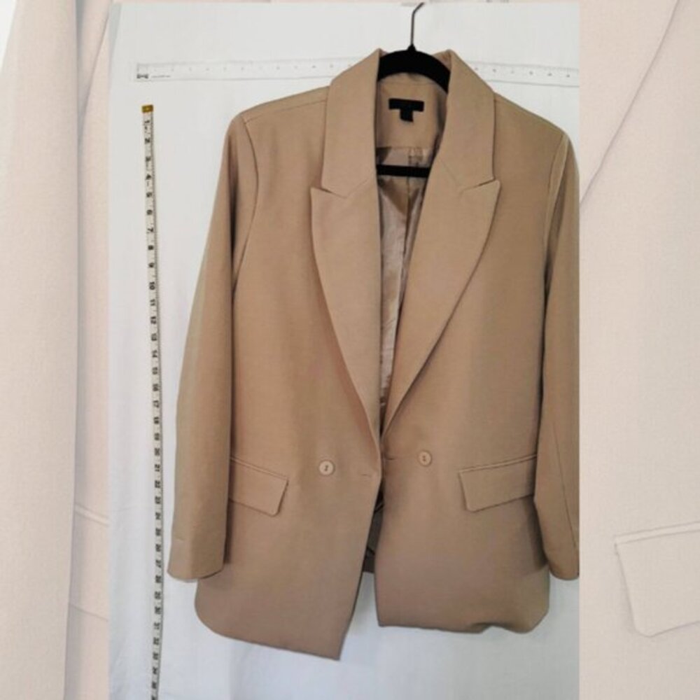 RDI Womens Small Notch Lapel Long Sleeve Single Button Up Lined Blazer Coat Tan